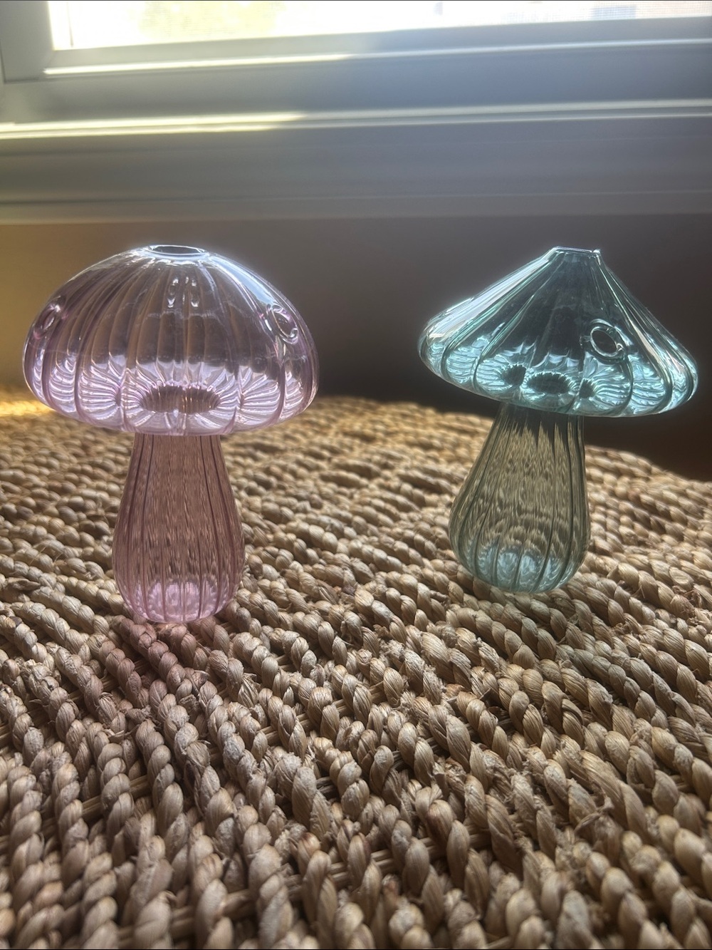 Glass mushroom bud vases.